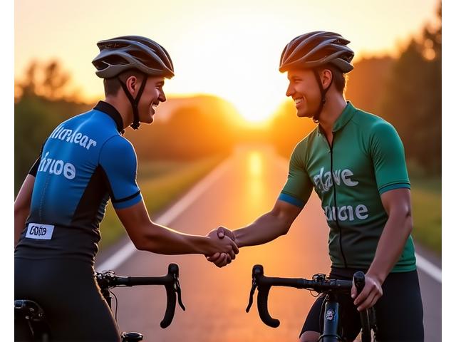 Cyclist shaking hands representing trust and fair dealings